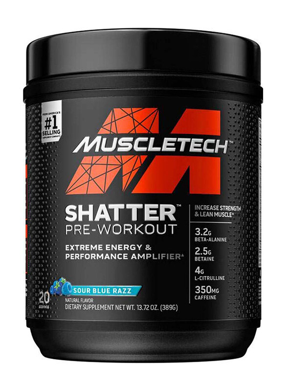 

Muscletech Shatter Pre Workout Powder, 389gm, Sour Blue Razz