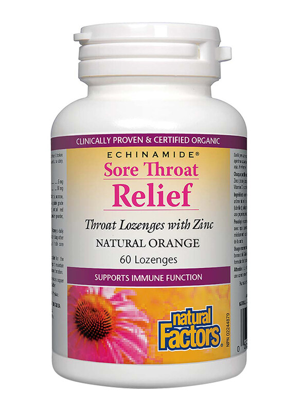 

Natural Factors Sore Throat Relief Lozenges, Orange Flavour, 60 Lozenges