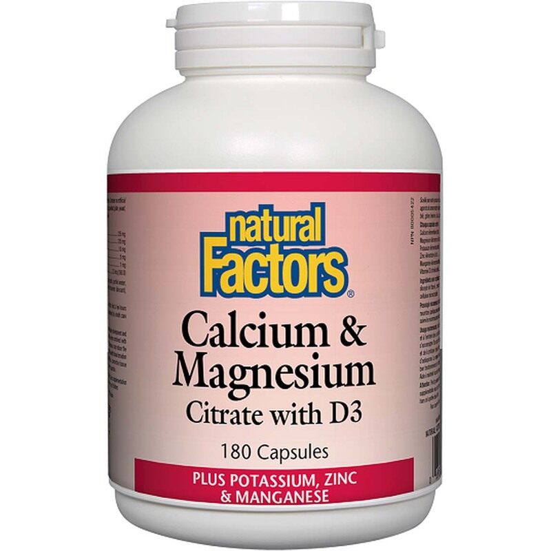 

Natural Factors Calcium & Magnesium Citrate with D3 Plus Potassium, Zinc & Manganese, 180 Capsules