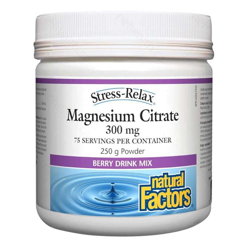Natural Factors Magnesium Citrate Powder Berry Flavour Powder, 300mg, 250g