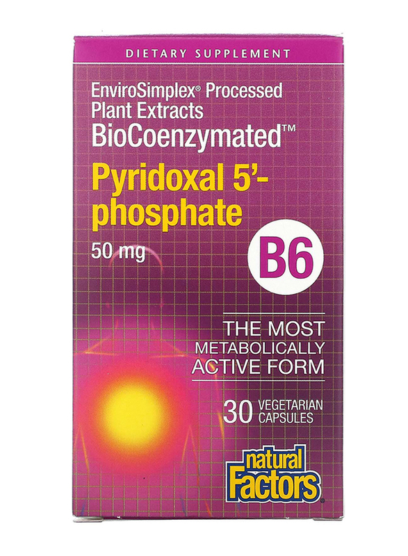 Natural Factors B6 Biocoenzymated Pyridoxal 5 - Phosphate Dietary Supplement, 50mg, 30 Vegetarian Capsules