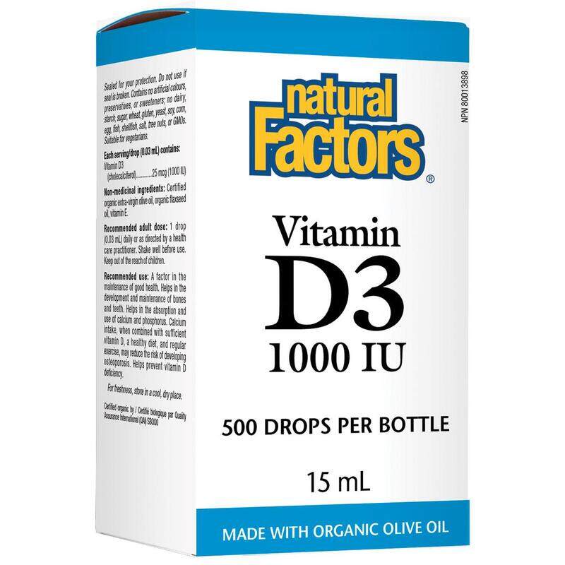 

Natural Factors Vitamin D3 Drops, 1000IU, 15ml