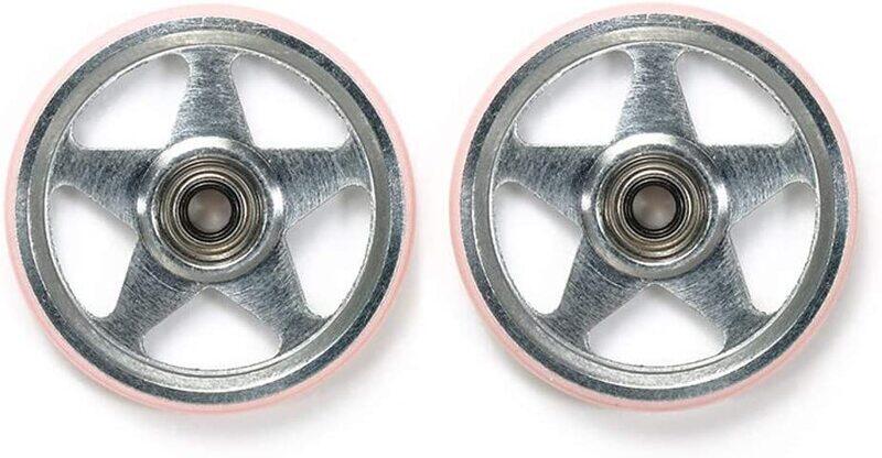 Tamiya Mini 4WD GUP 19mm Aluminum Rollers (5 Spokes) with Plastic Rings (Pink) (2 pieces)