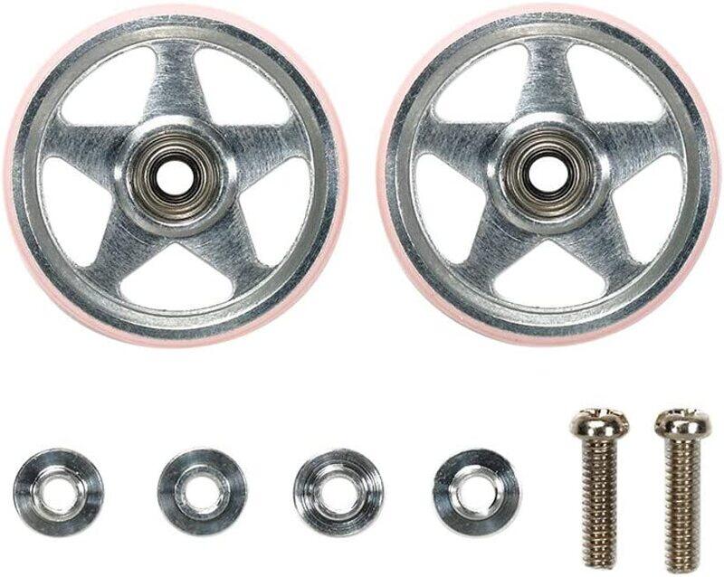 

Tamiya Mini 4WD GUP 19mm Aluminum Rollers (5 Spokes) with Plastic Rings (Pink) (2 pieces)