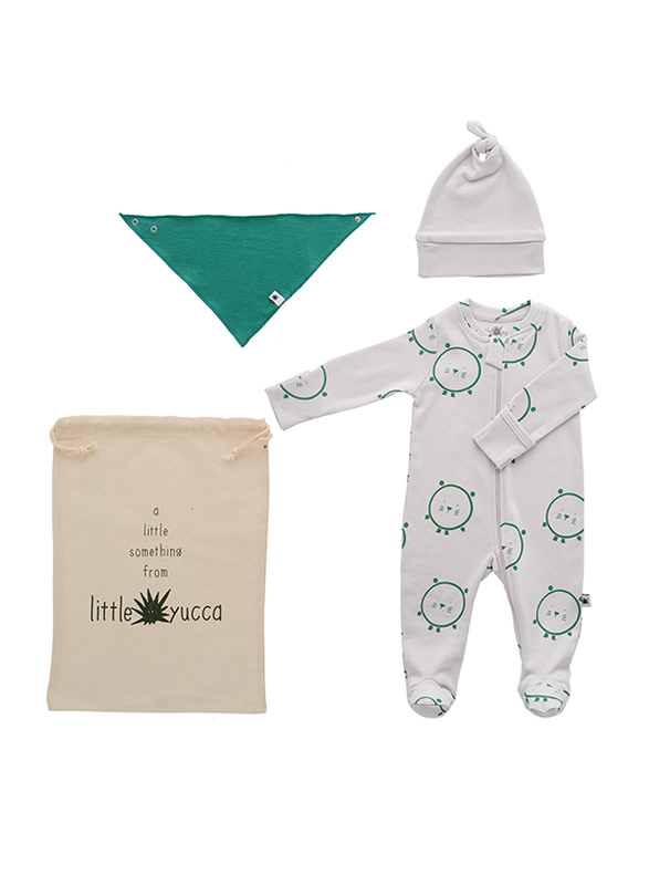 Little Yucca Organic Cotton Welcome Baby Set, 3-6 Months, White/Green