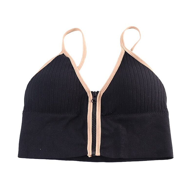 ZHCWT Front Zipper Crop Tube Tops Sports Bras for Women, Black, One Size