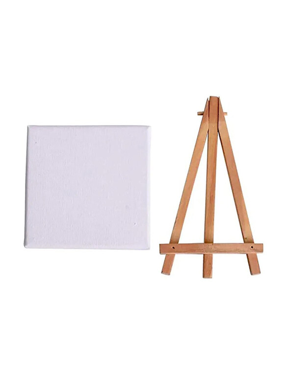 

Rosymoment Mini Stretched Canvas with Wooden Easel Stand, 15 x 26cm, White/Beige