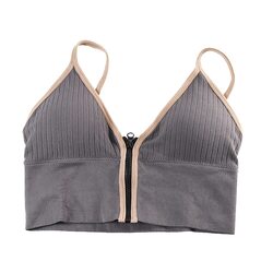 ZHCWT Front Zipper Crop Tube Tops Sports Bras for Women, Grey, One Size