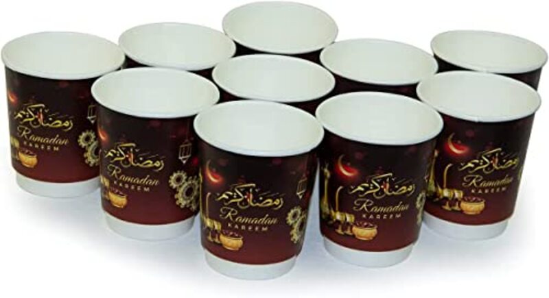 270ml 10-Piece Ramadan Kareem Disposable Paper Cups With Lid, Multicolour