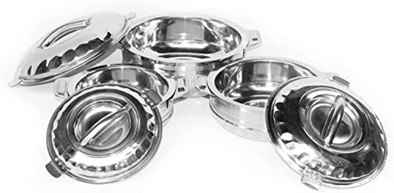 23cm Stainless Steel Thermal Round Hotpot Casserole Serving Bowl Set, 23x23x10cm, Silver