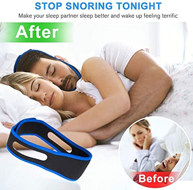ExpressShop Anti Snoring Chin Strap Snoring Solution Anti Snoring Effective Stop Snoring Chin Strap Sleep Aids Better, Black/Blue