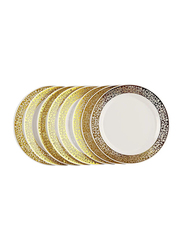 Rosymoment 10-Piece 10-inch Disposable Round Plastic Plate Set, White/Gold