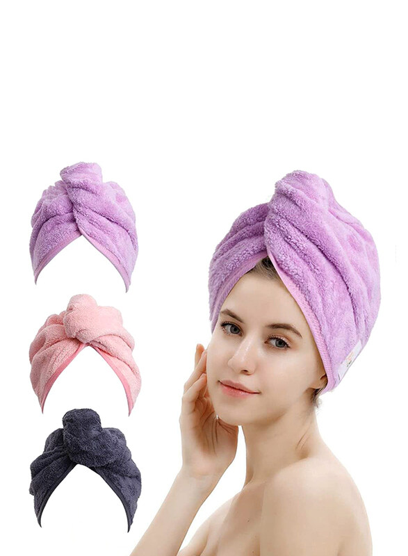 

M-bestl Women Microfeiber Super Absorbent and Lightweight Hair Turban Towel for Dry Hair, Multicolour, 3-Pieces