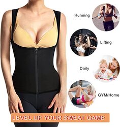 Barifall Women's Hot Sweat Vest Sweat Tank Top Slimming Sauna Vest Waist Trainer with Zipper Heat Enhancing Body Shaper, Large/X-Large, Black
