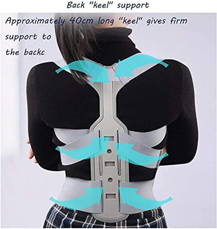 Mubay Upper Back Posture Corrector Breathable Back Shoulder Posture Adult Correction Orthotics Humpback Correction Belt, Large, Blue/Grey