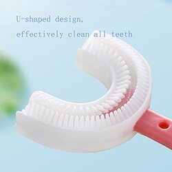 Zalujmus Kids U-Shaped Whole Mouth Silicone Bristles Massage Gums Teeth Brush, Pink/Blue, 2 Pieces