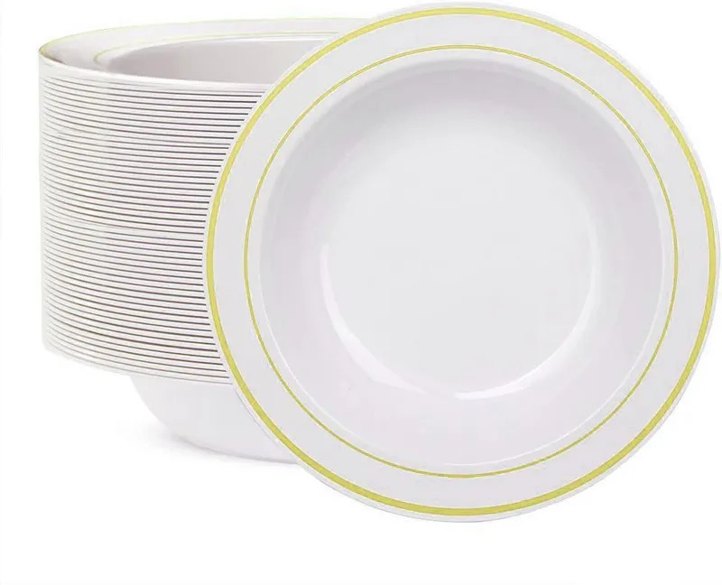 Rosymoment 7.5-inch Plastic Dinner Bowl Set of 10, Gold