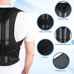 Whxml Posture Aligner Shoulder Support Adjustable Back Pain Corrector Brace Belt, XXX Large, Black