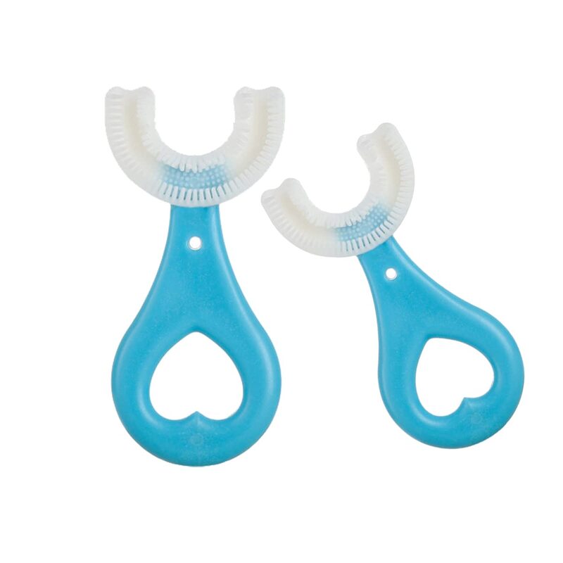 Claiol U-Shaped Kids Toothbrush Premium Soft Manual Training Toothbrush, Blue, 2 Pieces