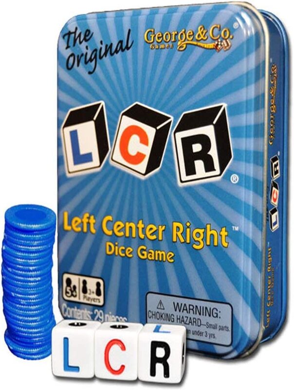 

LCR Left Center Right Dice Game Tin