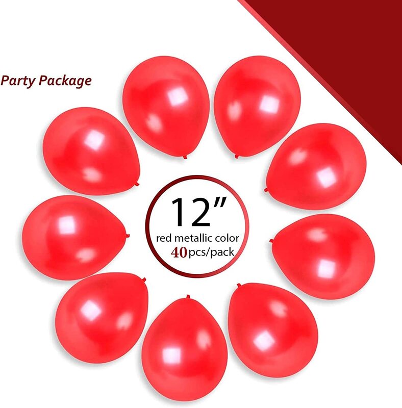 12 Inch Metallic Latex Balloon 40 Pieces Pack Red Balloons For Birthday Party Wedding Anniversary Decorations, Color Red, (40 PCS IN 1X100 IN CARTON)