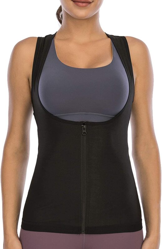 Sauna Sweat Vest for Women Waist Trainer Vest Sweat Tank Top Shaper for Women with Zipper, Large, Black
