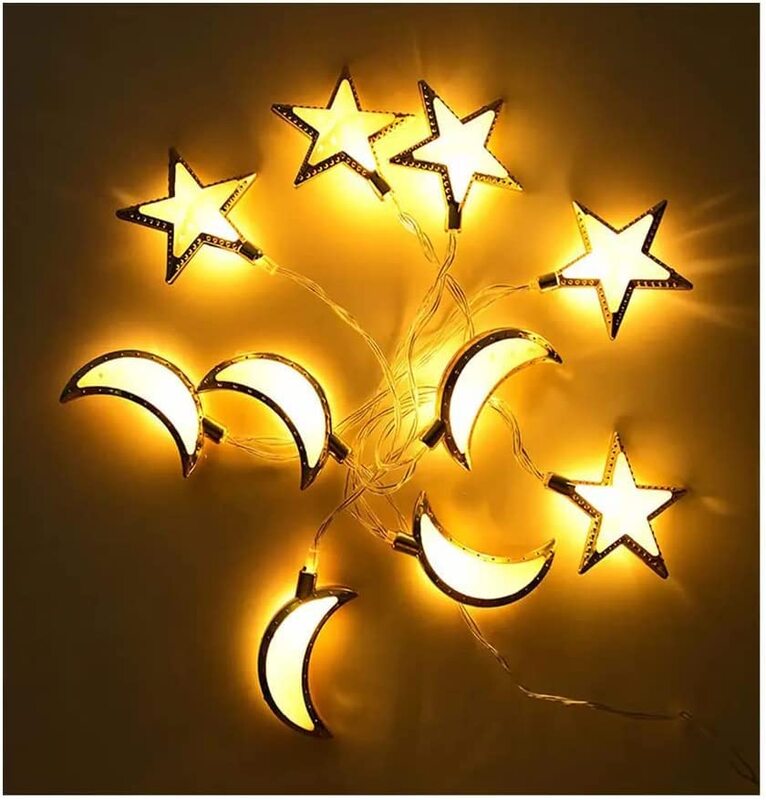 Star Moon Ramadan Pendant 20 LED String Lantern Lights, Multicolour