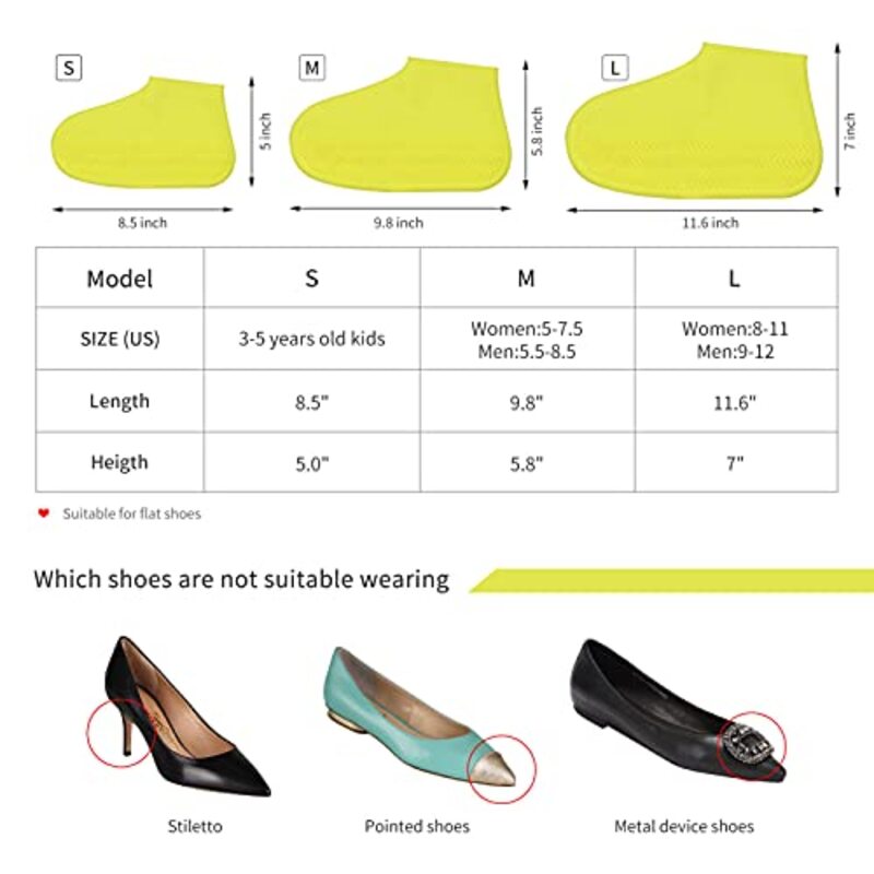 Luxaco Silicone Waterproof Non-slip Wear-resistant Shoe Covers, Small, Yellow