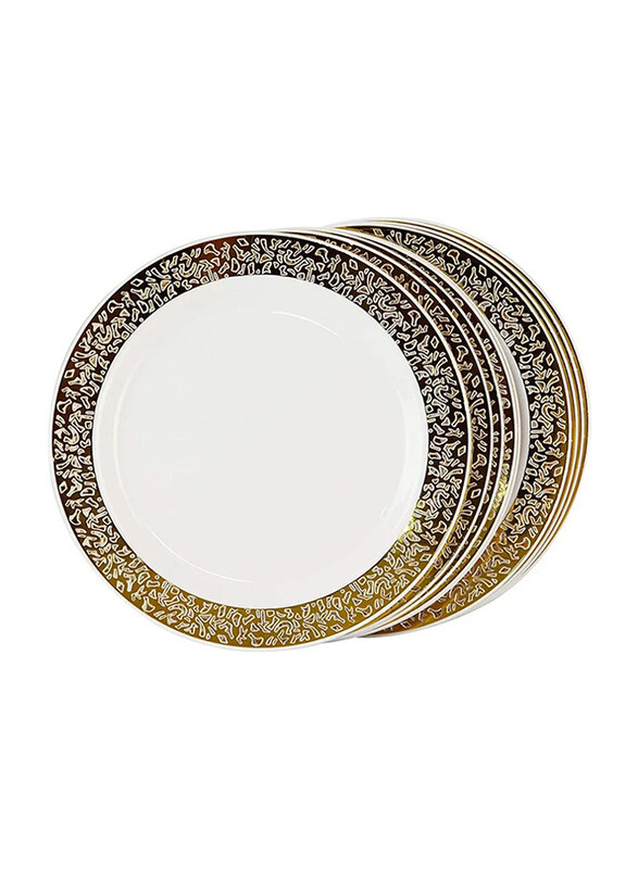 

Rosymoment 10-Piece 10-inch Disposable Round Plastic Plate Set, White/Gold