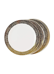 Rosymoment 10-Piece 10-inch Disposable Round Plastic Plate Set, White/Gold