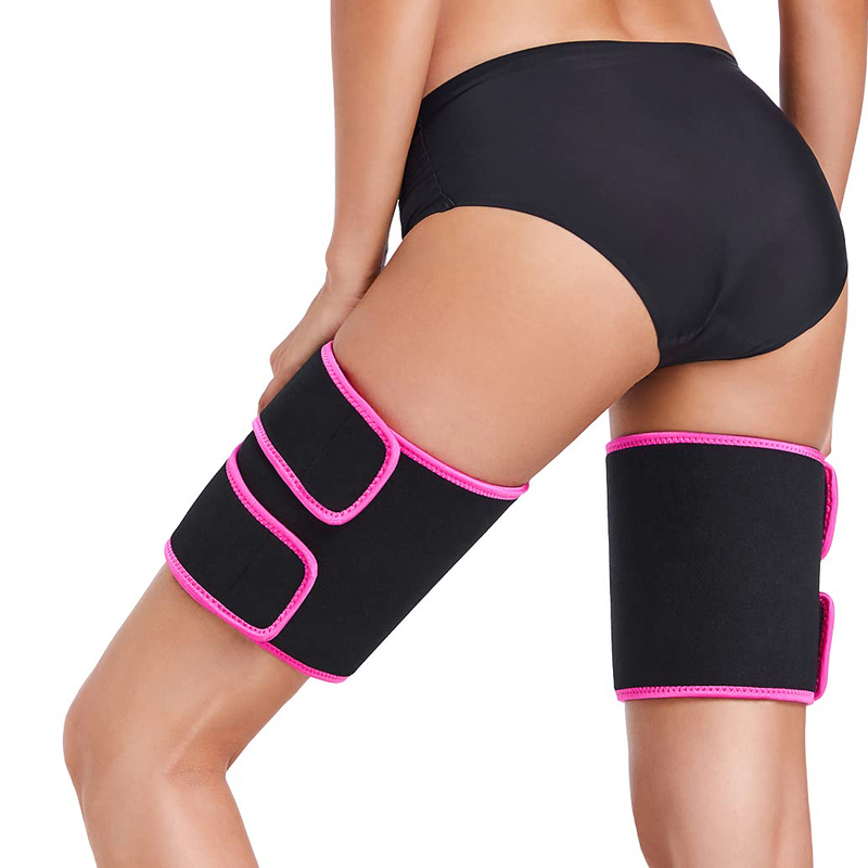 Bakerdani Thigh Trimmers Wraps Neoprene Thigh Brace Support Hamstring Compression Sleeve Increases Heat and Sweat to The Thighs, Medium, Black/Pink
