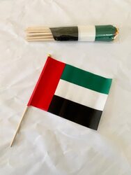 UAE FLAG 20X28 WITH WOODEN STICK 12 PCS PACKING WITH UAE CARD PACKING MUD DRAGON MATERIAL