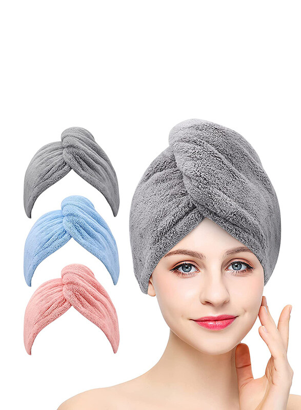 

Laicky Women Microfiber Super Absorbent Fast Hair Drying Turban Towel with Button, Multicolour, 3-Pieces