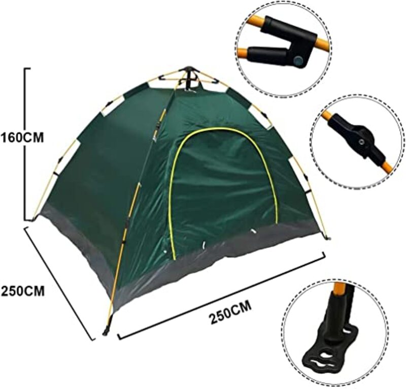 8 Person 160cm Festival Pop-Up Automatic Camping Waterproof Dome Backpacking Tent, PT-9554, Multicolour