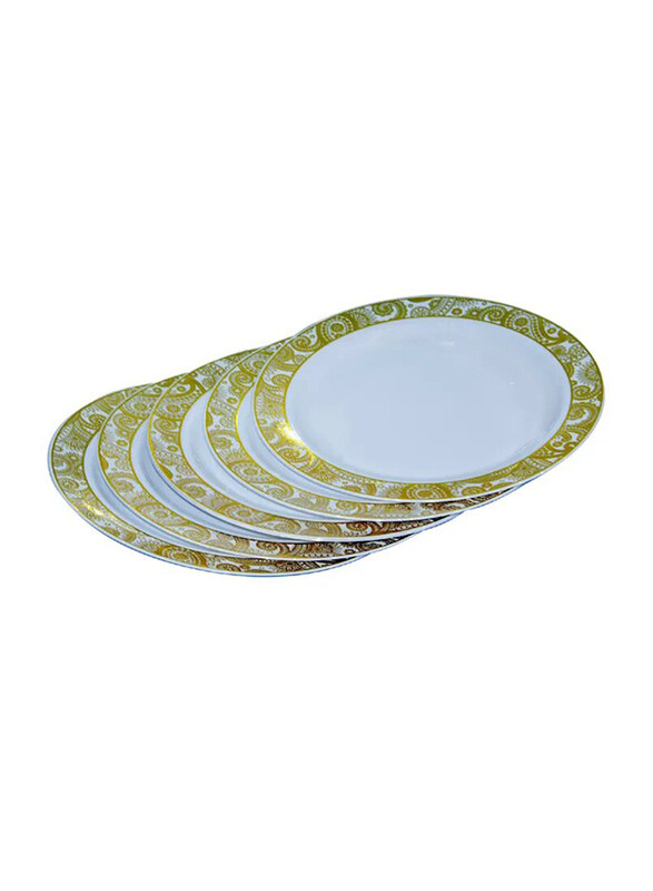 

Rosymoment 6-Piece 7.5-inch Premium Quality Round Plastic Plate Set, Gold/White