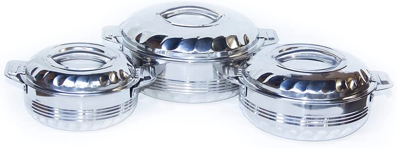 23cm Stainless Steel Thermal Round Hotpot Casserole Serving Bowl Set, 23x23x10cm, Silver