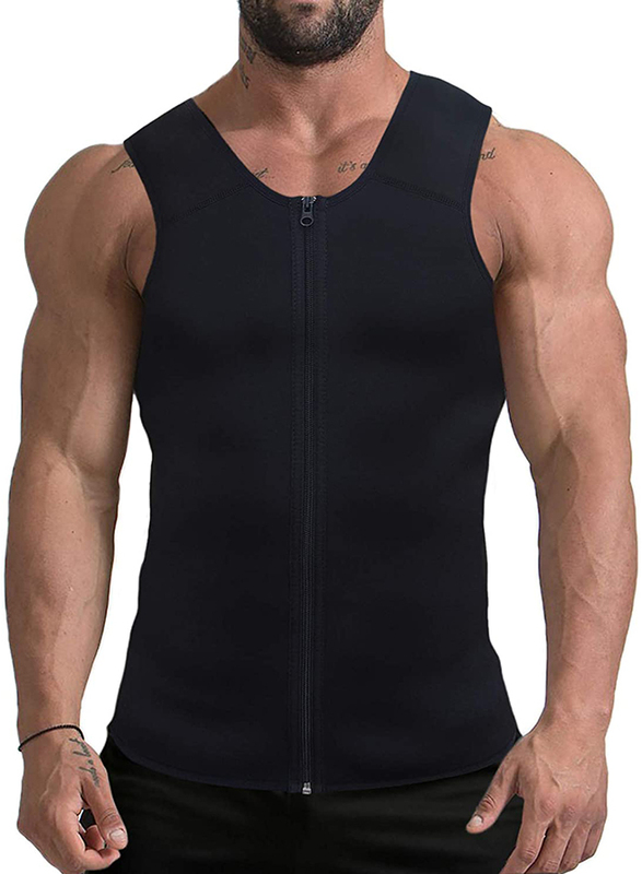 Sauna Suit Tank Top Shirt Mpeter Men Waist Trainer, Slimming Body Shaper Sweat Vest for Weight Loss, Small, Black