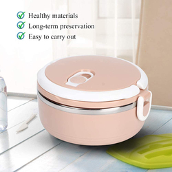 Triple Layer Leakproof Stainless Steel Round Thermal Lunch Box, Pink
