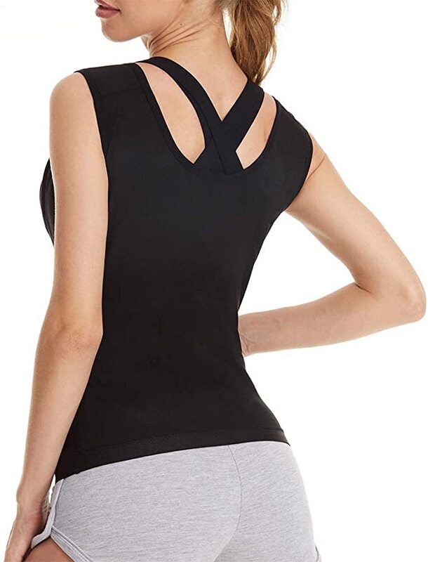 Finlin Sauna Suit Sweat Waist Trainer Polymer Vest for Women Sweat Workout Tank Top Shaper with Zipper, Large-X Larger, Black