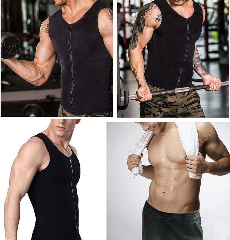 Raigoo Sauna Suit Tank Top Shirt Mpeter Men Waist Trainer, Slimming Body Shaper Sweat Vest for Weight Loss, Large, Black