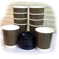 266ml 50-Piece Disposable Paper Cups With Lid, Multicolour