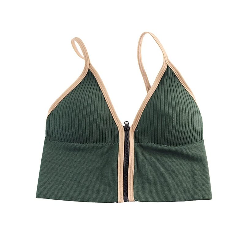 ZHCWT Front Zipper Crop Tube Tops Sports Bras for Women, Green, One Size