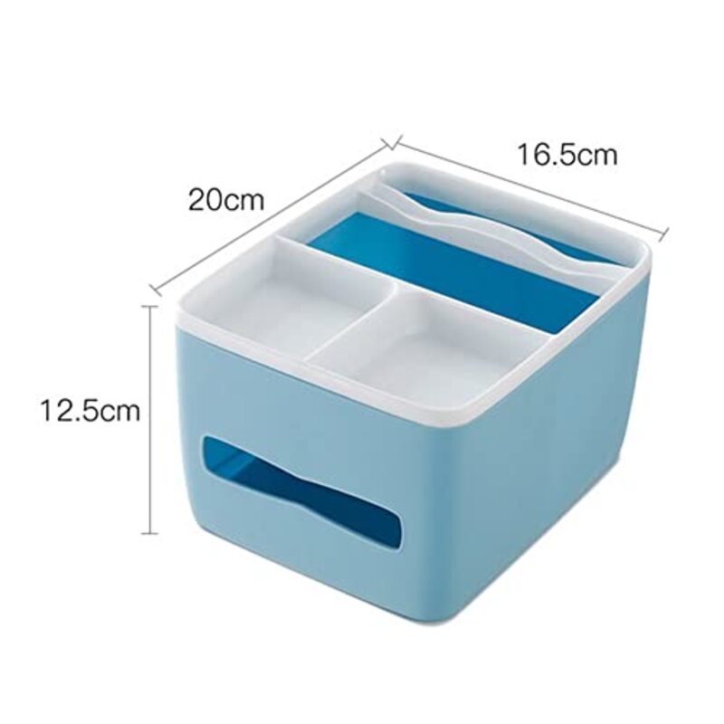 Multifunction Plastic Tissue Box, White/Blue
