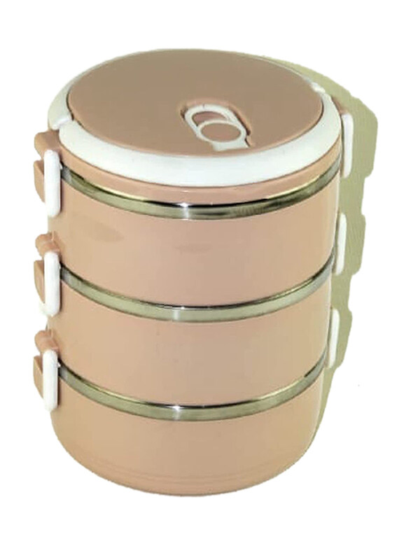 Triple Layer Leakproof Stainless Steel Round Thermal Lunch Box, Pink