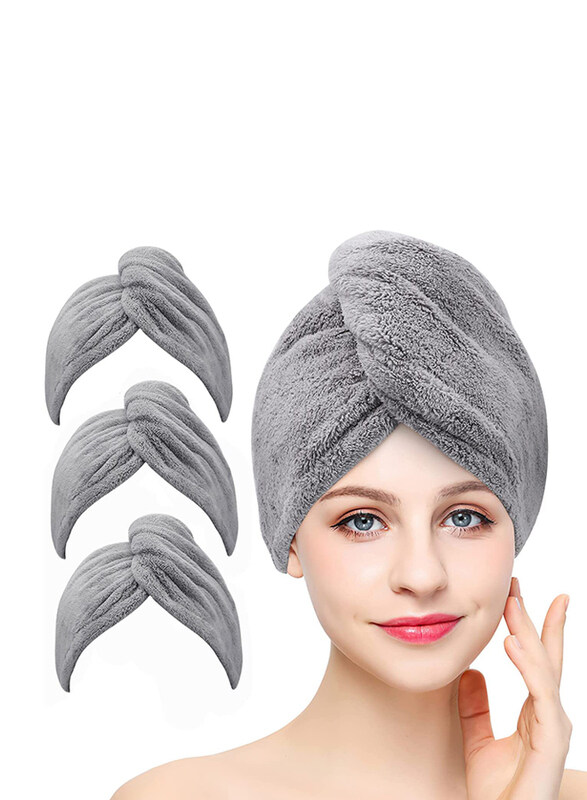 

Laicky Women Microfiber Super Absorbent Wet Hair Drying Turban Towels with Buttons, Grey, 3-Pieces