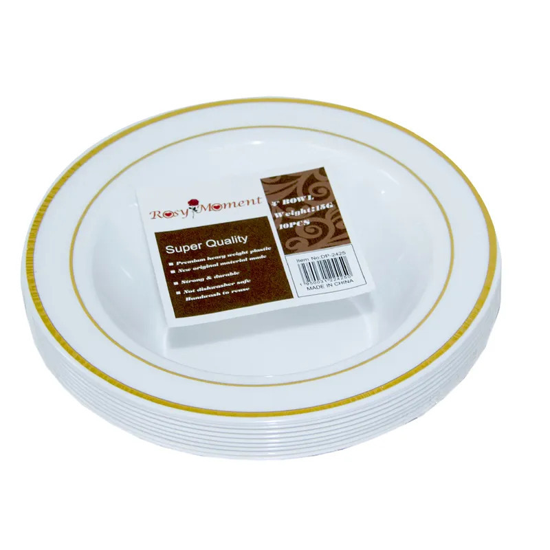 Rosymoment 7.5-inch Plastic Dinner Bowl Set of 10, Gold