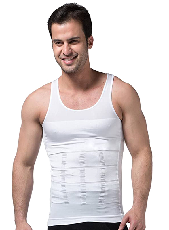 CompressionZoneVest Slimming Body Shapewear for Men, White, M