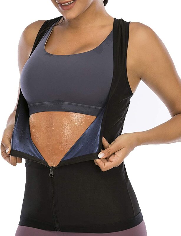 Sauna Sweat Vest for Women Waist Trainer Vest Sweat Tank Top Shaper for Women with Zipper, Large, Black