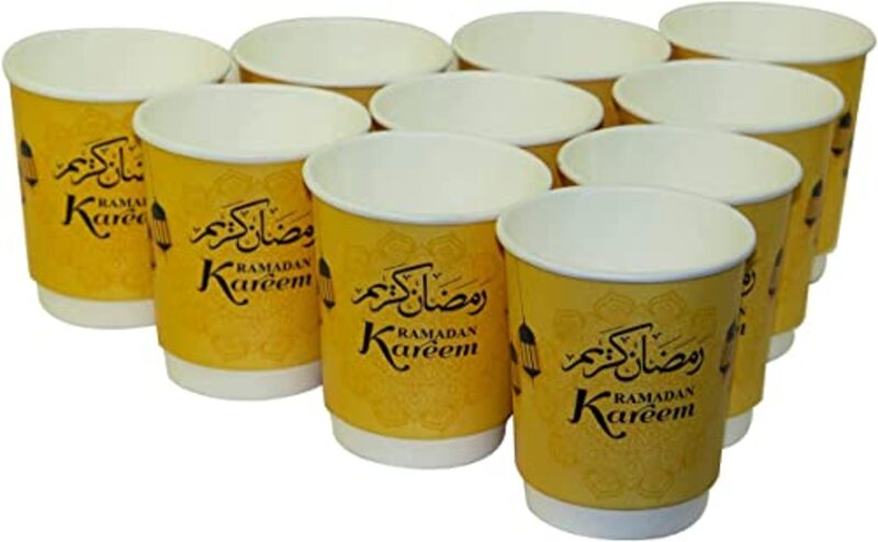 270ml 10-Piece Ramadan Kareem Disposable Paper Cups With Lid, Multicolour