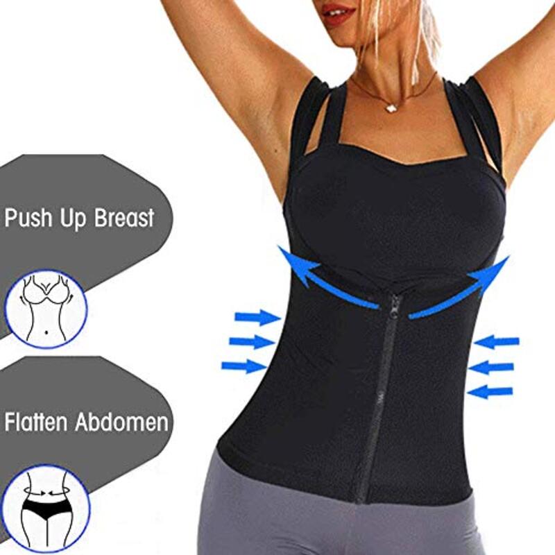 Zenicham Sauna Suit Sweat Vest with Zipper for Women, Black, S/M
